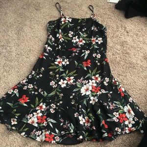 black floral straight neckline dress